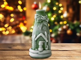 Molde silicona botella Navidad con casita 